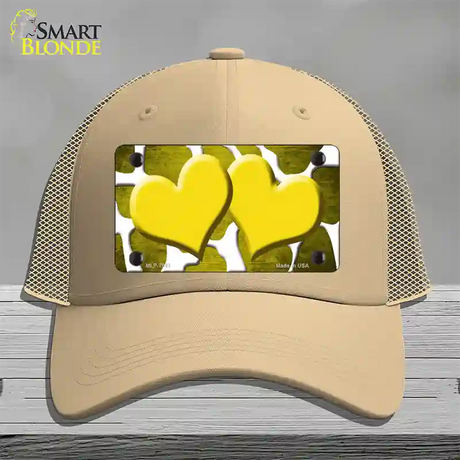 Yellow White Hearts Giraffe Oil Rubbed Novelty License Plate Hat Mesh / Khaki