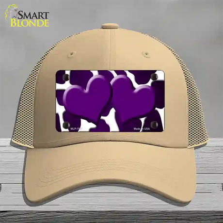 Purple White Hearts Giraffe Oil Rubbed Novelty License Plate Hat Mesh / Khaki