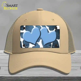 Light Blue White Hearts Giraffe Oil Rubbed Novelty License Plate Hat Mesh / Khaki