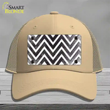 Black White Chevron Oil Rubbed Novelty License Plate Hat Mesh / Khaki