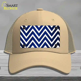 Blue White Chevron Oil Rubbed Novelty License Plate Hat Mesh / Khaki