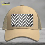 Gray White Chevron Oil Rubbed Novelty License Plate Hat Mesh / Khaki