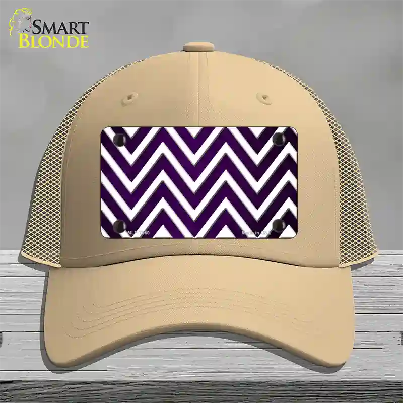 Purple White Chevron Oil Rubbed Novelty License Plate Hat Mesh / Khaki