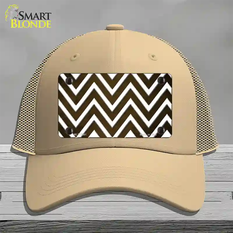 Brown White Chevron Oil Rubbed Novelty License Plate Hat Mesh / Khaki