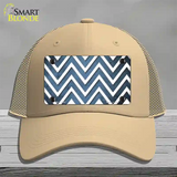 Light Blue White Chevron Oil Rubbed Novelty License Plate Hat Mesh / Khaki