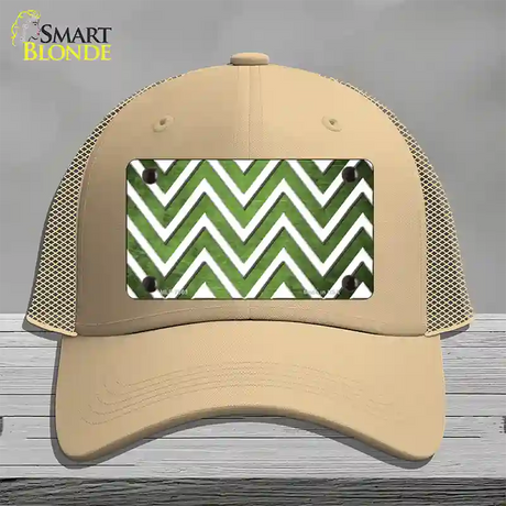 Lime Green White Chevron Oil Rubbed Novelty License Plate Hat Mesh / Khaki