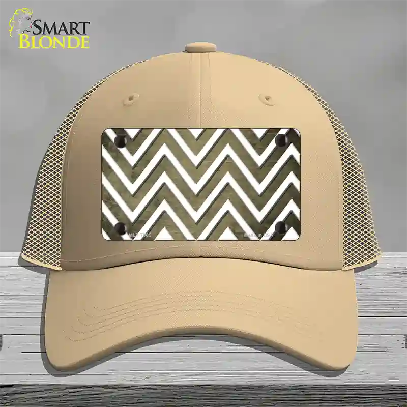 Gold White Chevron Oil Rubbed Novelty License Plate Hat Mesh / Khaki