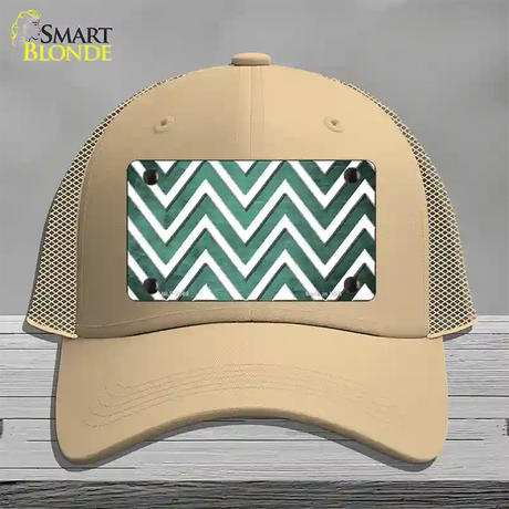 Mint White Chevron Oil Rubbed Novelty License Plate Hat Mesh / Khaki