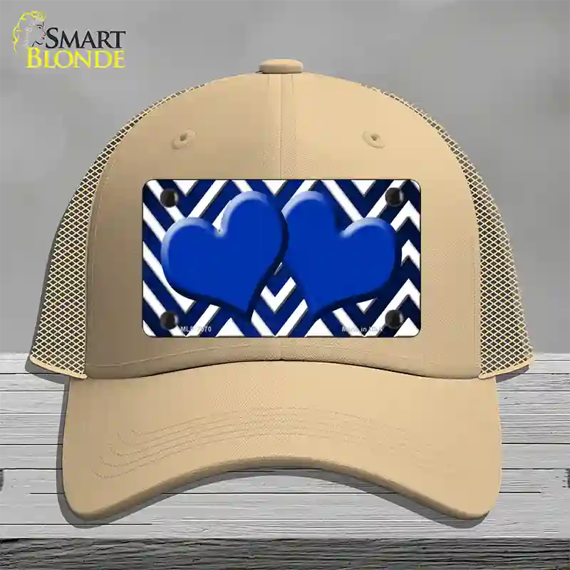 Blue White Hearts Chevron Oil Rubbed Novelty License Plate Hat Mesh / Khaki