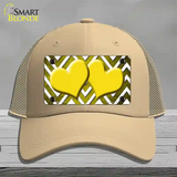 Yellow White Hearts Chevron Oil Rubbed Novelty License Plate Hat Mesh / Khaki