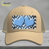 Light Blue White Hearts Chevron Oil Rubbed Novelty License Plate Hat Mesh / Khaki