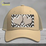 Tan White Hearts Chevron Oil Rubbed Novelty License Plate Hat Mesh / Khaki