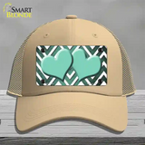 Mint White Hearts Chevron Oil Rubbed Novelty License Plate Hat Mesh / Khaki