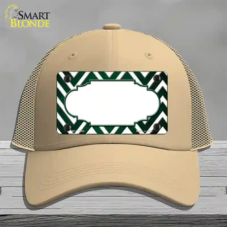 Green White Chevron Scallop Oil Rubbed Novelty License Plate Hat Mesh / Khaki