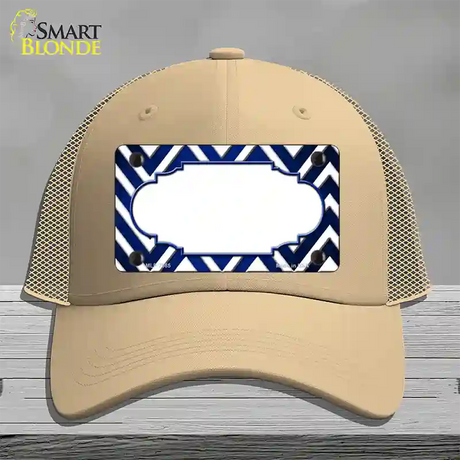 Blue White Chevron Scallop Oil Rubbed Novelty License Plate Hat Mesh / Khaki