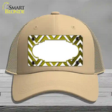 Yellow White Chevron Scallop Oil Rubbed Novelty License Plate Hat Mesh / Khaki