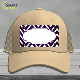 Purple White Chevron Scallop Oil Rubbed Novelty License Plate Hat Mesh / Khaki