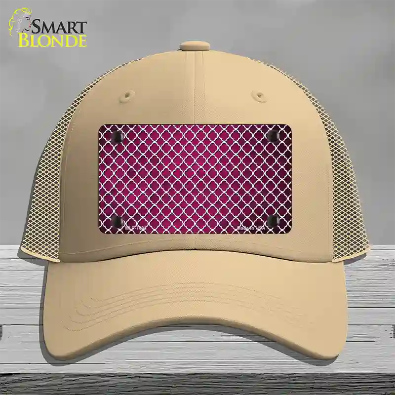 Pink White Quatrefoil Oil Rubbed Novelty License Plate Hat Mesh / Khaki