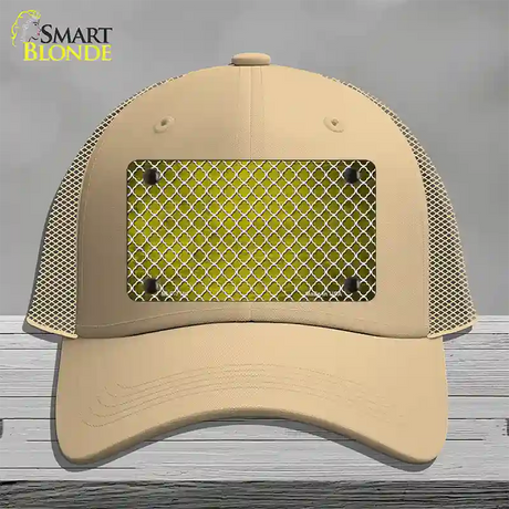 Yellow White Quatrefoil Oil Rubbed Novelty License Plate Hat Mesh / Khaki