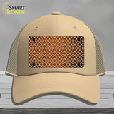 Orange White Quatrefoil Oil Rubbed Novelty License Plate Hat Mesh / Khaki