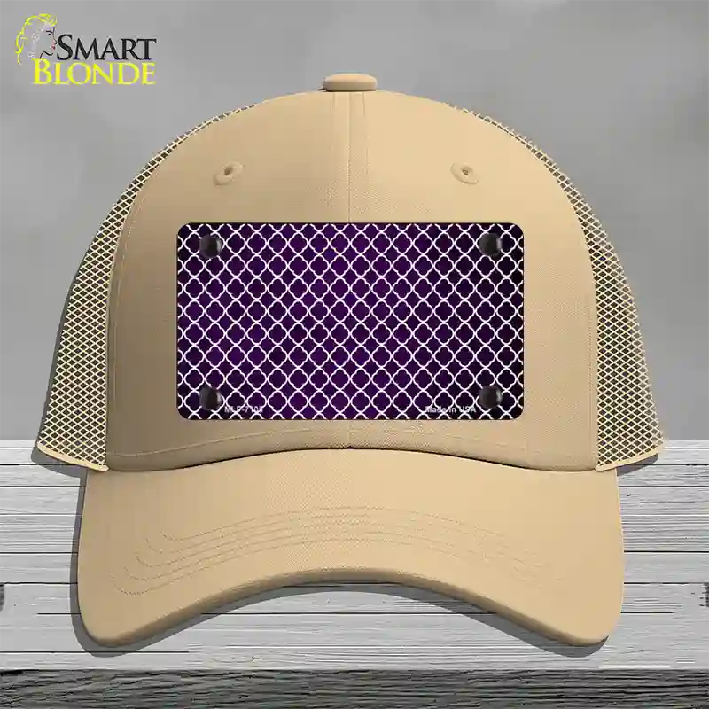 Purple White Quatrefoil Oil Rubbed Novelty License Plate Hat Mesh / Khaki