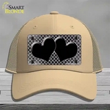 Black White Quatrefoil Hearts Oil Rubbed Novelty License Plate Hat Mesh / Khaki