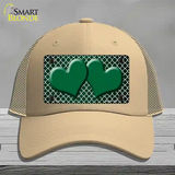 Green White Quatrefoil Hearts Oil Rubbed Novelty License Plate Hat Mesh / Khaki