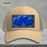 Blue White Quatrefoil Hearts Oil Rubbed Novelty License Plate Hat Mesh / Khaki