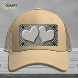 Gray White Quatrefoil Hearts Oil Rubbed Novelty License Plate Hat Mesh / Khaki