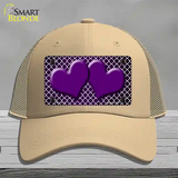 Purple White Quatrefoil Hearts Oil Rubbed Novelty License Plate Hat Mesh / Khaki