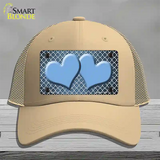 Light Blue White Quatrefoil Hearts Oil Rubbed Novelty License Plate Hat Mesh / Khaki