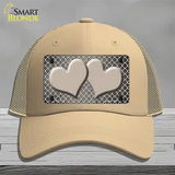 Tan White Quatrefoil Hearts Oil Rubbed Novelty License Plate Hat Mesh / Khaki