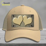 Gold White Quatrefoil Hearts Oil Rubbed Novelty License Plate Hat Mesh / Khaki