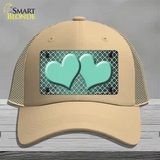 Mint White Quatrefoil Hearts Oil Rubbed Novelty License Plate Hat Mesh / Khaki