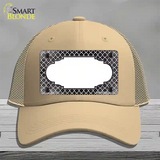 Black White Quatrefoil Scallop Oil Rubbed Novelty License Plate Hat Mesh / Khaki