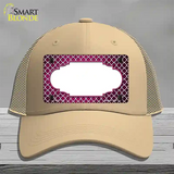 Pink White Quatrefoil Scallop Oil Rubbed Novelty License Plate Hat Mesh / Khaki