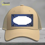 Blue White Quatrefoil Scallop Oil Rubbed Novelty License Plate Hat Mesh / Khaki