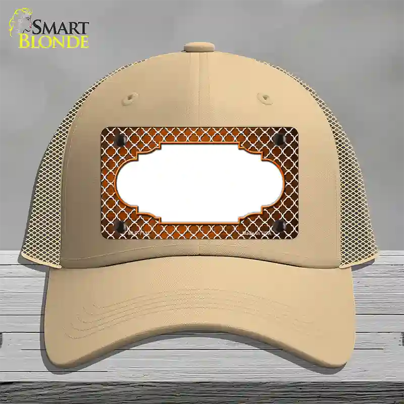 Orange White Quatrefoil Scallop Oil Rubbed Novelty License Plate Hat Mesh / Khaki