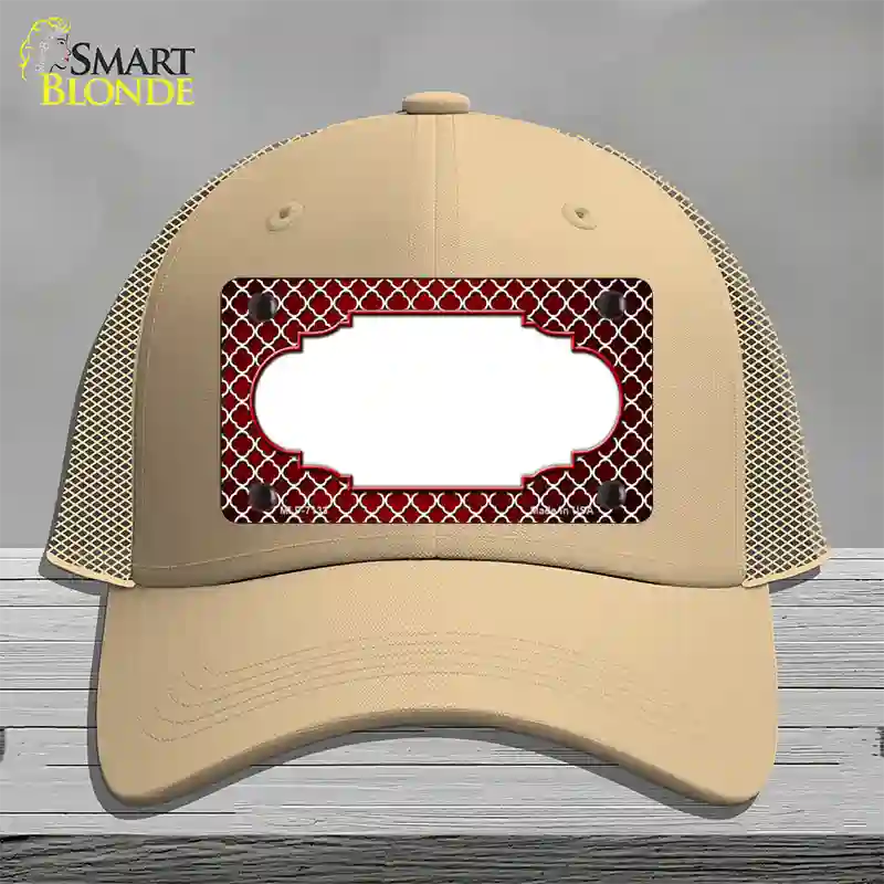 Red White Quatrefoil Scallop Oil Rubbed Novelty License Plate Hat Mesh / Khaki