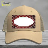 Red White Quatrefoil Scallop Oil Rubbed Novelty License Plate Hat Mesh / Khaki