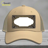 Brown White Quatrefoil Scallop Oil Rubbed Novelty License Plate Hat Mesh / Khaki