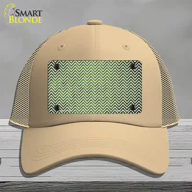 Lime Green White Small Chevron Oil Rubbed Novelty License Plate Hat Mesh / Khaki