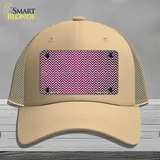 Pink White Small Chevron Oil Rubbed Novelty License Plate Hat Mesh / Khaki