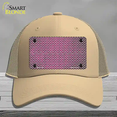 Pink White Small Chevron Oil Rubbed Novelty License Plate Hat Mesh / Khaki