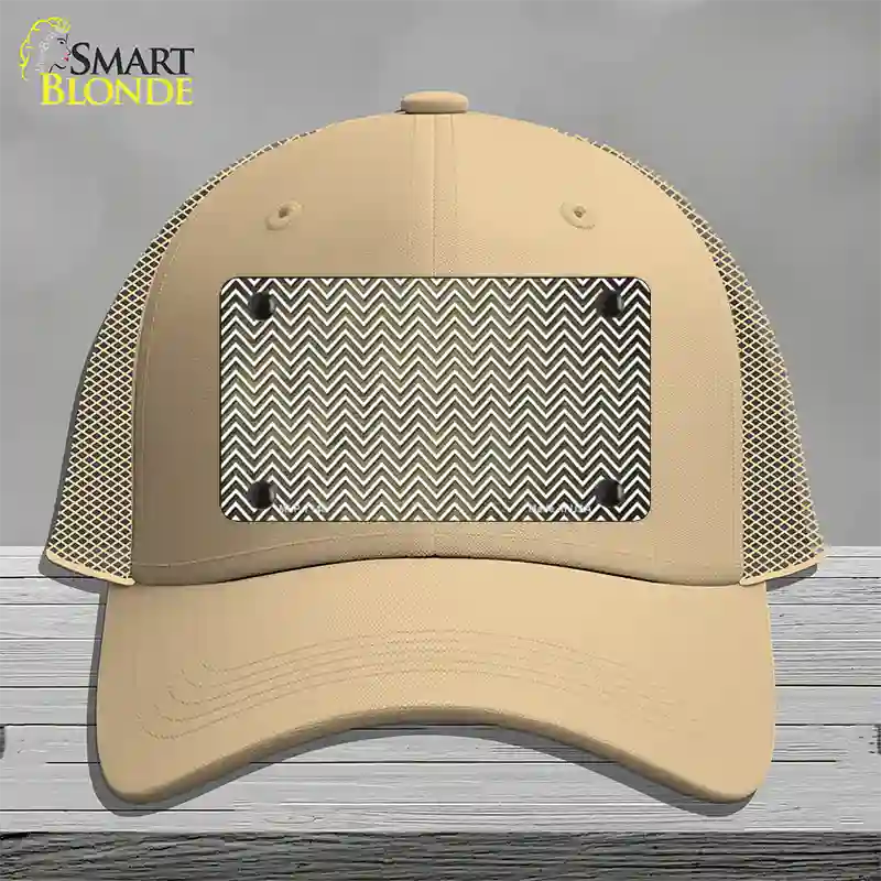 Gold White Small Chevron Oil Rubbed Novelty License Plate Hat Mesh / Khaki