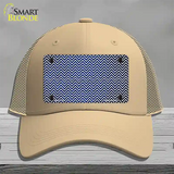 Blue White Small Chevron Oil Rubbed Novelty License Plate Hat Mesh / Khaki