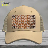 Orange White Small Chevron Oil Rubbed Novelty License Plate Hat Mesh / Khaki