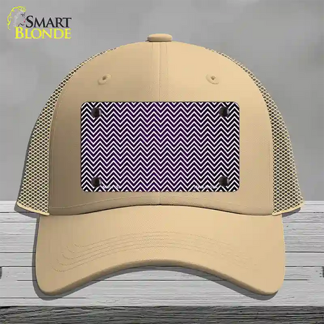 Purple White Small Chevron Oil Rubbed Novelty License Plate Hat Mesh / Khaki