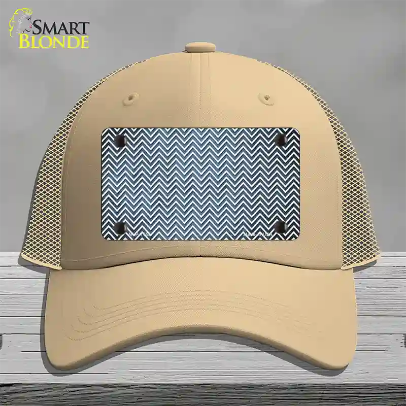 Light Blue White Small Chevron Oil Rubbed Novelty License Plate Hat Mesh / Khaki