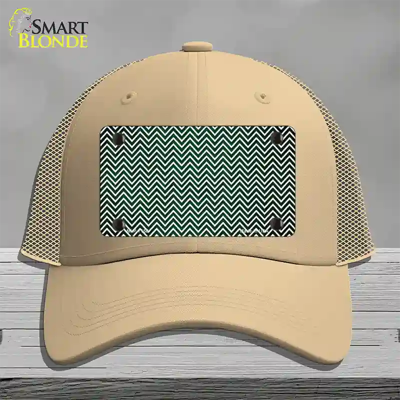 Green White Small Chevron Oil Rubbed Novelty License Plate Hat Mesh / Khaki